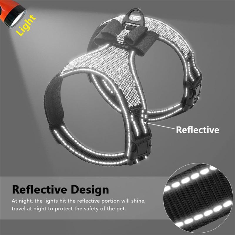 Bling Rhinestone Dog Harness Reflective Small Dog Harness With Cute Bowknot Mesh Nylon Puppy Cat Vest Adjustable For Dogs Pug