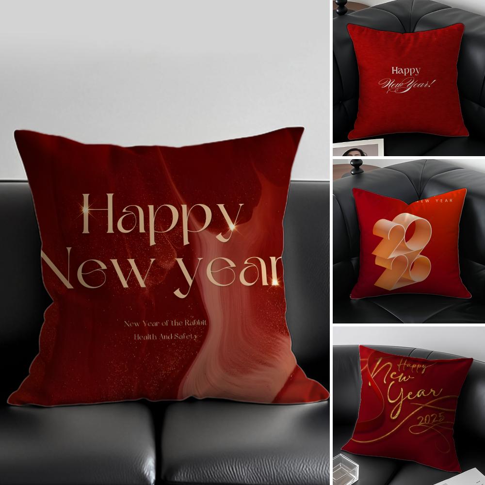 R-Red Tone New Year Edition Cushion Cover Pillow Case Soft Friendly Fabric & Concealed Zipper