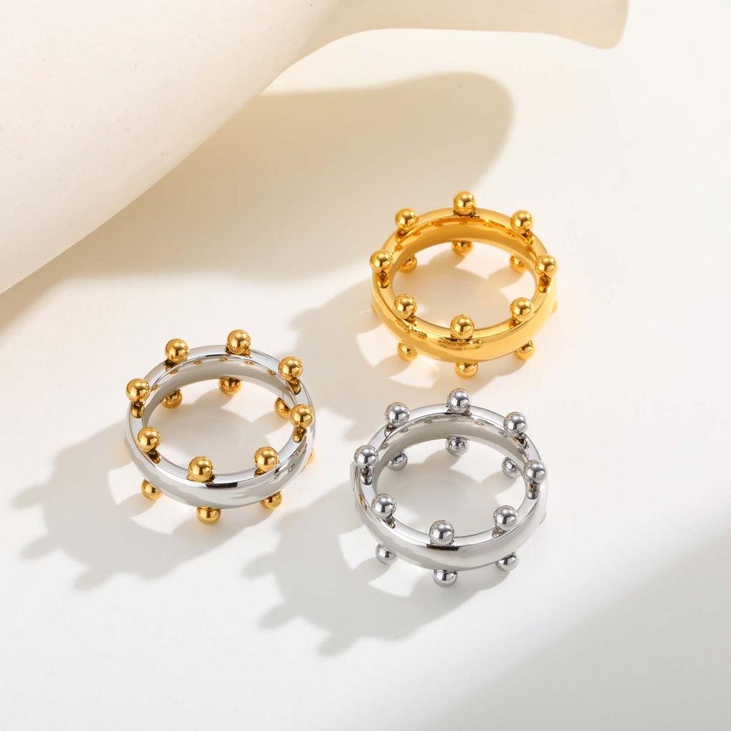 Trendy Stainless Steel Mix Color Mini Ball Ring for Women, Vintage Gold Plated Finger Rings, Party Luxury Jewelry Gift