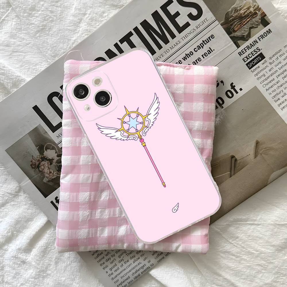 Cartoon Cardcaptor Sakura Magic Wand Moon Phone Case For IPhone 16 15 14 13 12 Mini 11 Pro XS Max X XR SE 6 7 8 Plus Soft