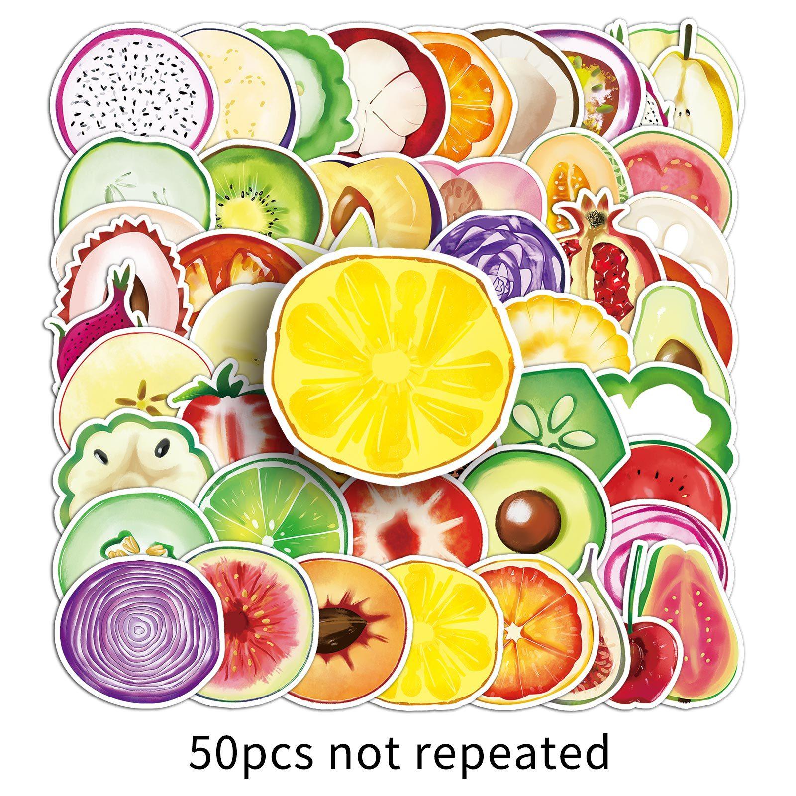 

50 штук наклеек-граффити с овощами и фруктами, с вырезанным лицом, персонализированные мультяшные наклейки, нарисованные вручную, для украшения чехла мобильного телефона