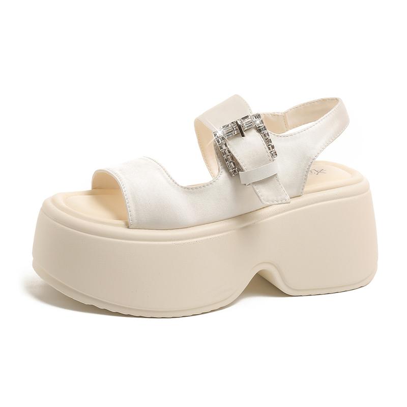 Fashion New Summer Women Chunky Sandals Leather High Platform Trainers Breathable Casual Slippers Shoes Woman 8.5CM Heels Wedge Sneakers