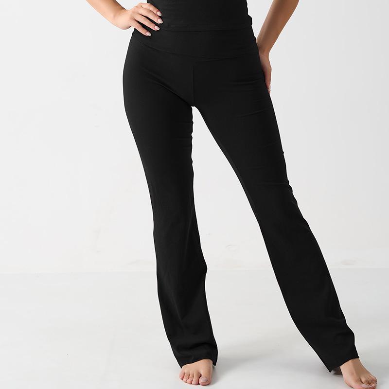 

Foldover High-Waist Cotton Yoga Pants: Eco-Friendly, Relaxed Fit, Flared Lounge Pants Extra Large чёрный