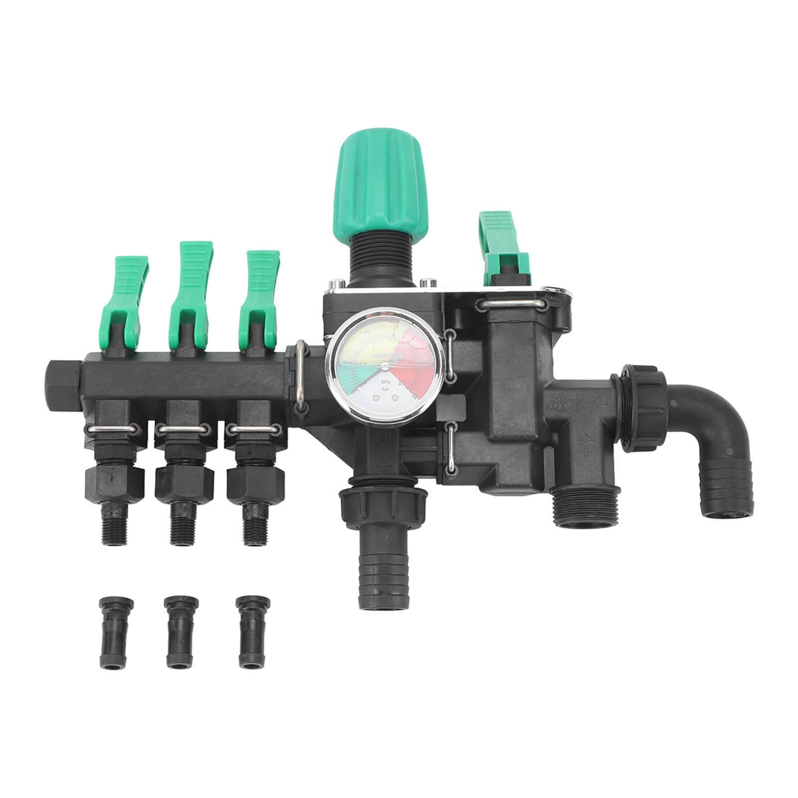 

Agricultural Pesticide Sprayer Splitter with Shut Off Valve Pressure Gauge 3 Way Garden Hose Splitter for Animal