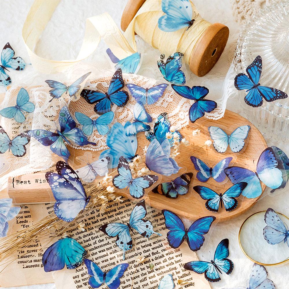 40Pcs/Bag Beautiful Butterfly Sticker PET Transparent Card Journal Decorative DIY Epoxy Resin Craft Material Book Calendar Decor