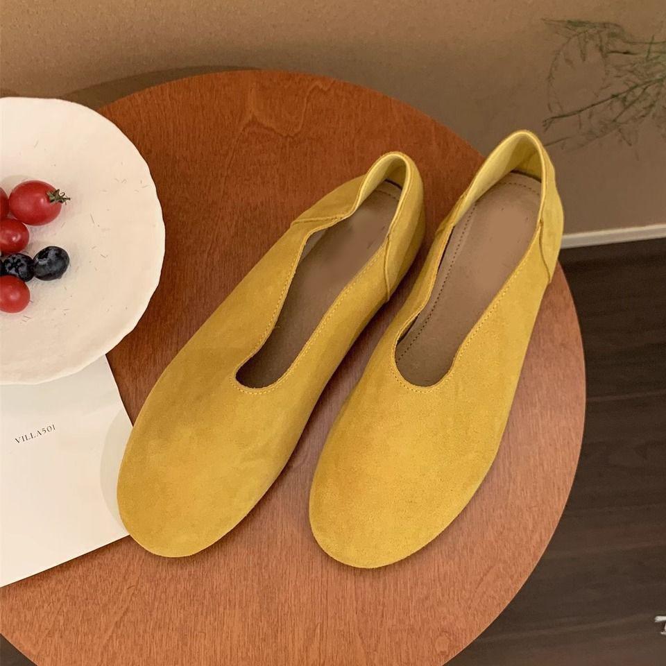 Comemore Retro Round Head Flats Spring Autumn Loafers Causal Soft Sole Women's Moccasins Solid Color Slip On Flat Shoes