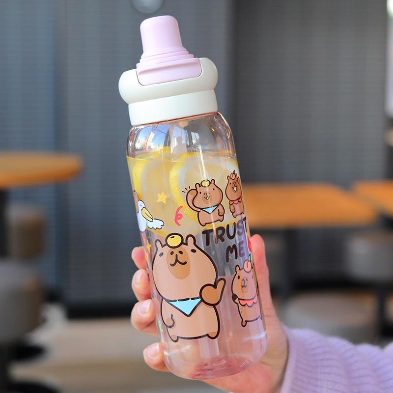 Capybara Plastic Water Bottle Portable Cartoon Large Capacity Handheld Straw Cup for Sports Travel Kids Drinkware Accessories