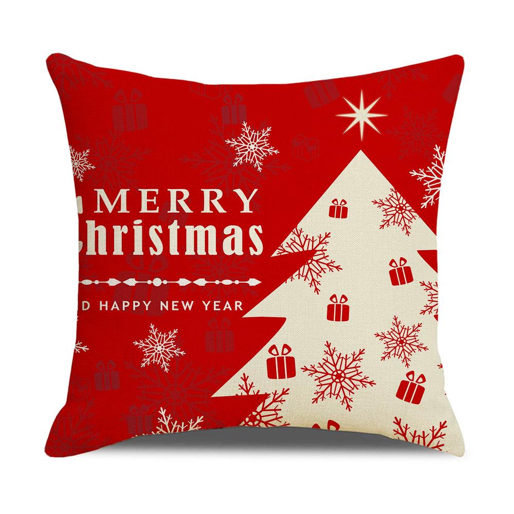 New Red and White Christmas Pillowcase Homewares Cartoon Elk Linen Sofa Pillowcase