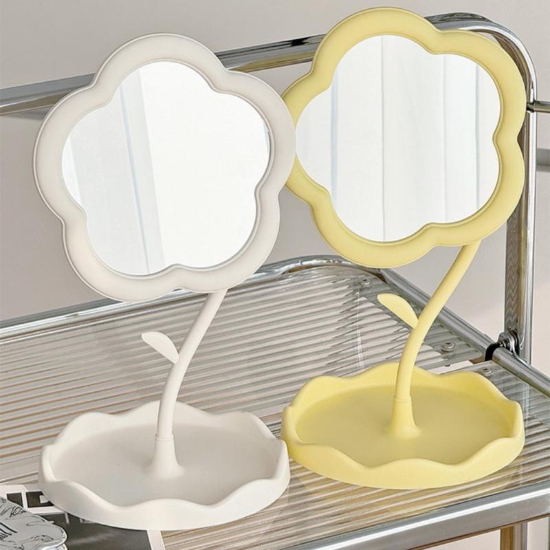 1 Adet Makyaj Aynası Çiçek Şeklinde Dekoratif Aynalar Takı Saç Aksesuarları Tepsili Masa Üstü Ayna Ev Dekorasyonu