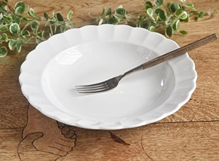 Set of 5 White Dinnerware Floral Reinforced Tiara Pure for and Curry Plates, Shape, Shatter-Resistant, Porcelain, White, Ruffled, 23cm, Pasta, Soup,