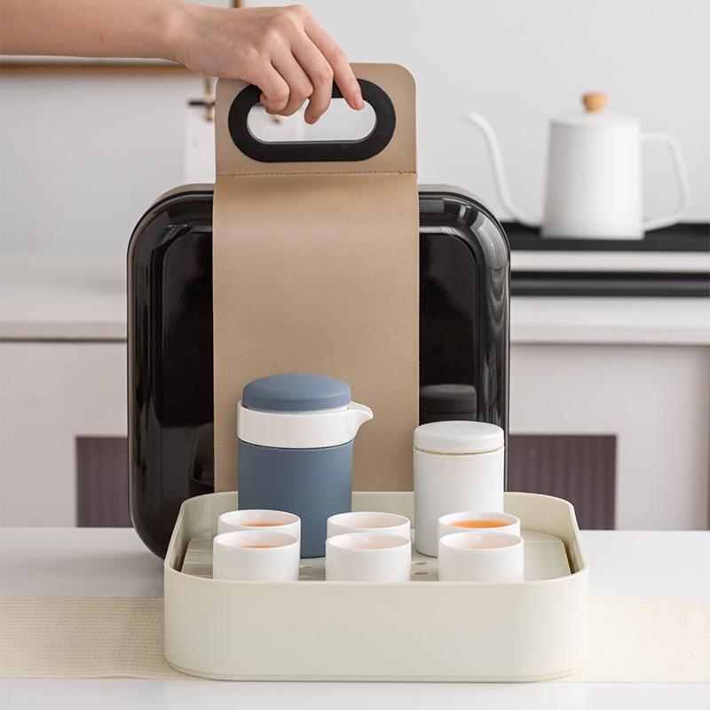 Light Luxury Outdoor Kung Fu Travel Tea Set, a Pot of Six Cups of Tea Trays, Simple and Portable, High-end Business Commemorative Gifts