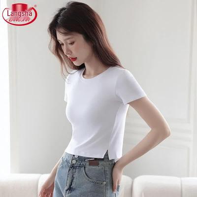 Langsha Women's Summer Slim-fit Slit Hem T-Shirt