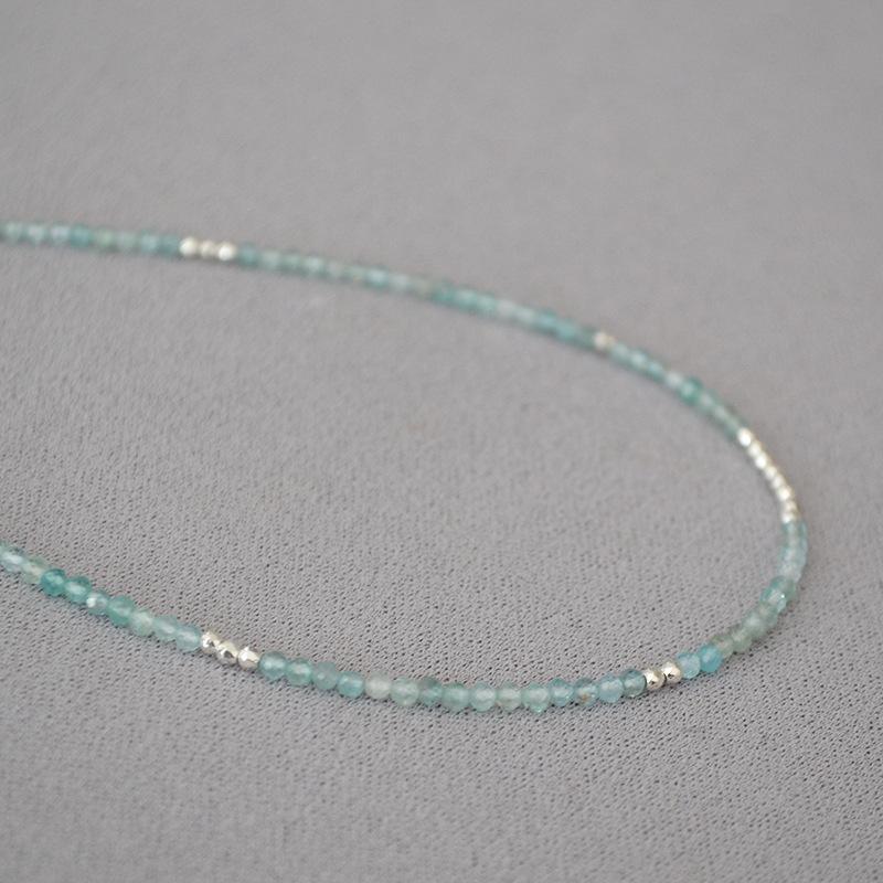 Healing Department Fashionable, Fresh and Elegant Niche Original Simple Sea Blue Treasure Real Stone Beaded Fine Necklace Collarbone Chain
