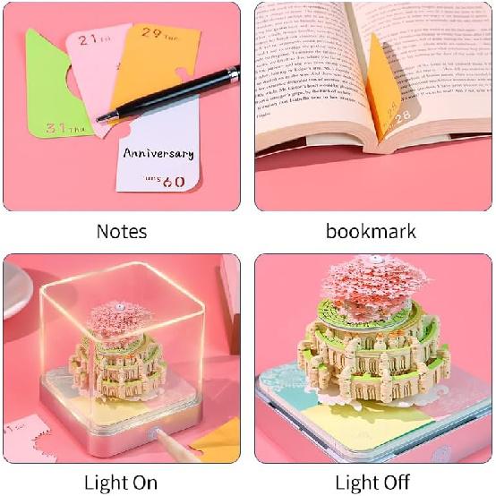 Time Piece Calendar 2025 with Lights, 3D Calendar 2025, DIY Tear-Away Timepiece Calendar, 3D Artsy Pads Pink Castle-shaped, 3D Memo Pad Paper Carving