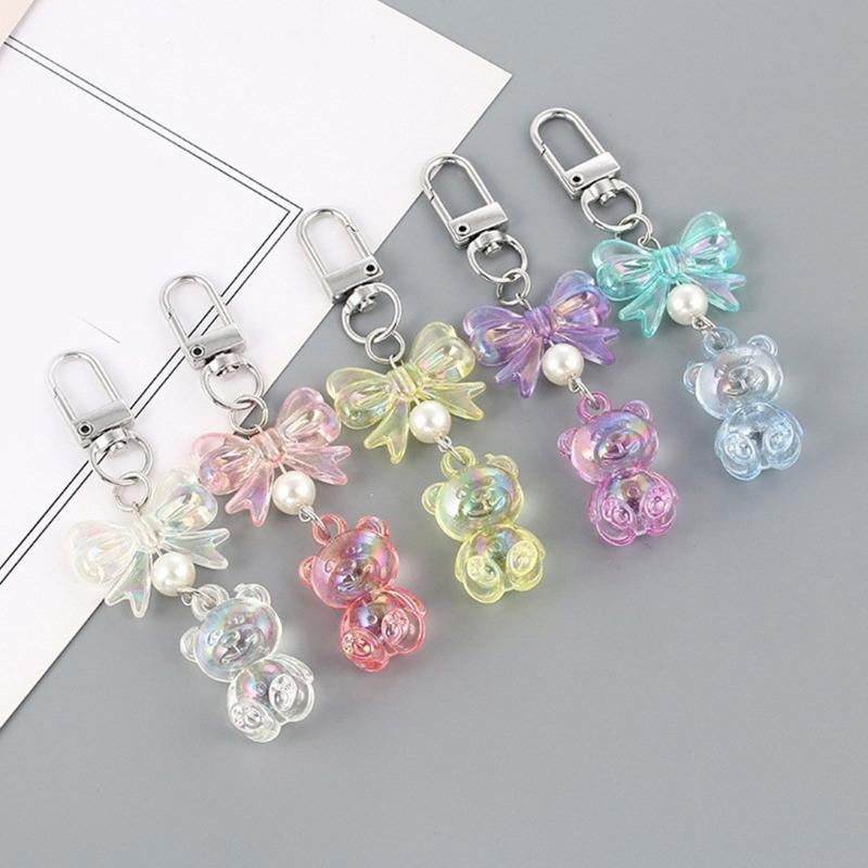 Adorable Bear Keychain Pendant Stylish Bowknot Keyrings Multifunctional Bag Pendant Key Holder Suitable for Couples