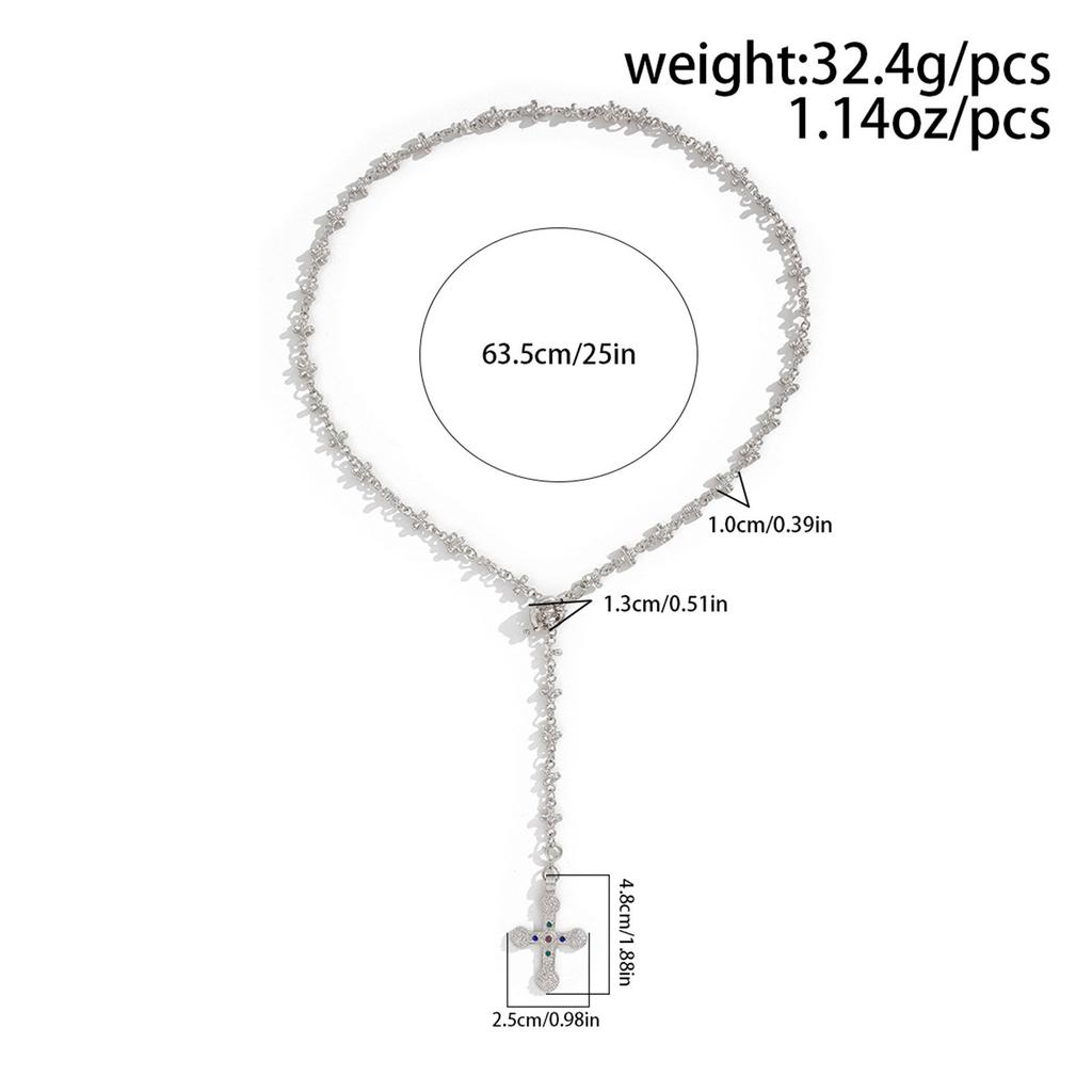 Long Tassel Cross Necklace Sparkling Necklace Fashion Neck Jewelry Alloy Texture for Women Creative Alloy Designs