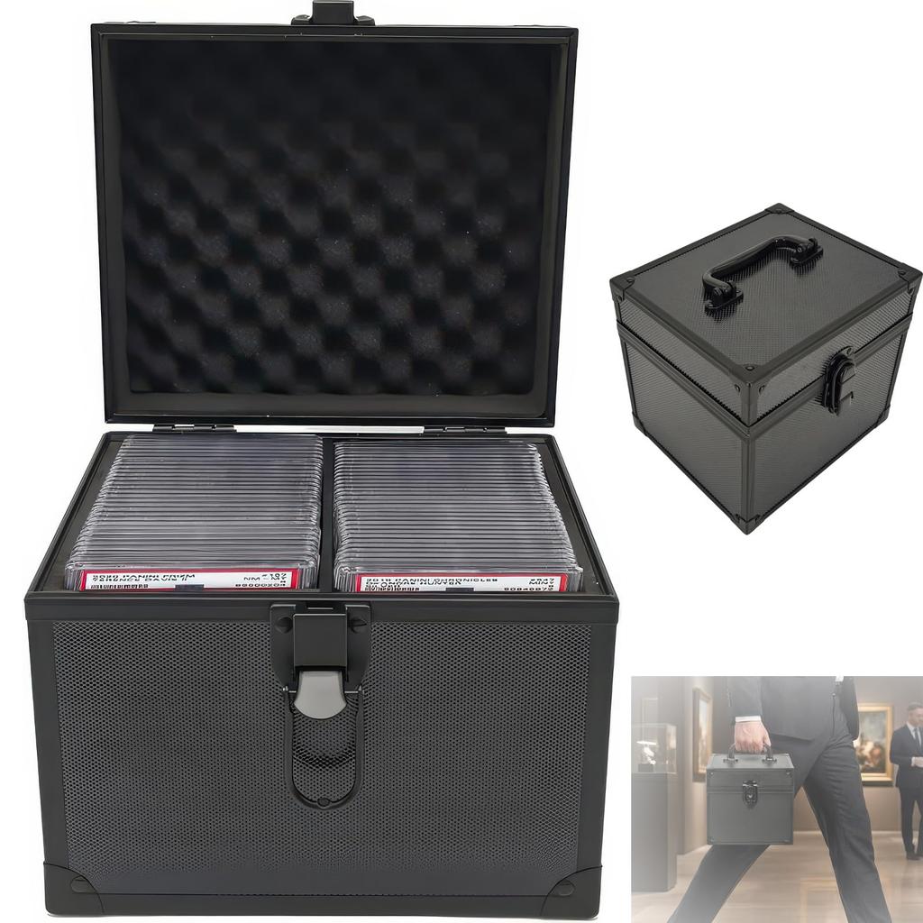 KXSIX PSA BGS Graded Card Storage Case 40 Capacity Aluminum Alloy Frame EVA Interior Two Row 20 x 18 17 cm