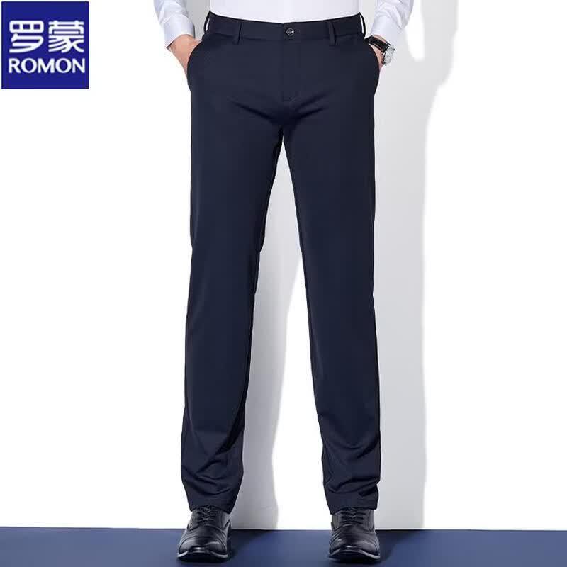 Romon Men s Wrinkle-Free Ice Silk Straight Business Casual Pants 40