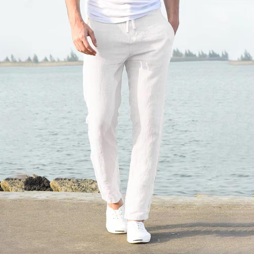 2024 Summer Men's Casual Drawstring Elastic Waist Breathable Solid Color Pants