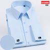 Camicia da uomo francese con gemelli, camicia da uomo a maniche lunghe slim fit per affari, senza bottoni, formale da uomo, tinta unita