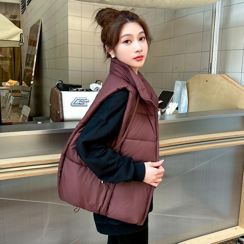 New Women's Lightweight Sleeveless Collar Stand-up Collar High-quality Jacket Solid Color Thickened Warm Sports and Leisure Loose Cotton Jacket