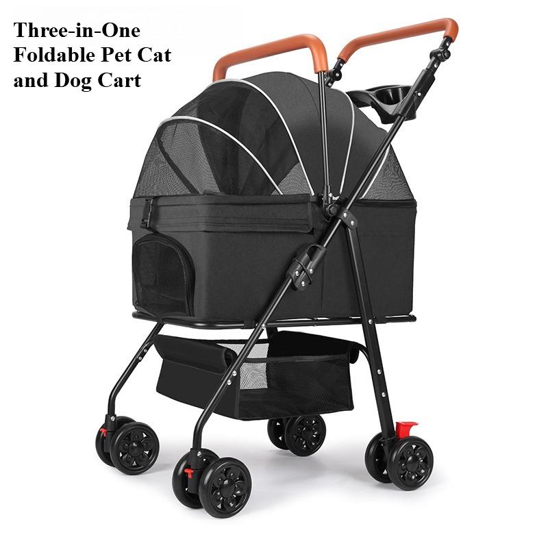 Three-in-one foldable pet cat and dog cart detachable pet cage sunshade canopy small and lightweight foldable teddy bear style