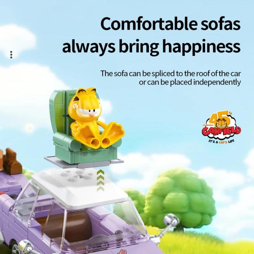 Garfield Car Building Blocks City Magic Cartoon Cat Anime Figures Collection Dispaly Model DIY Bricks Toys For Kid Birthday Gift