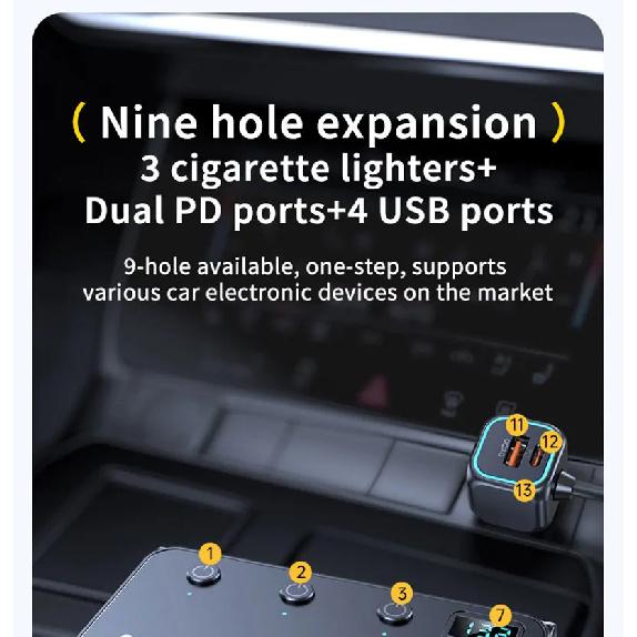 226W Car Charger Fast Charging Cigarette Lighter Split Adapter PD QC3.0 USB Voltage Display Front Rear Charge 12V 24V Truck SUV