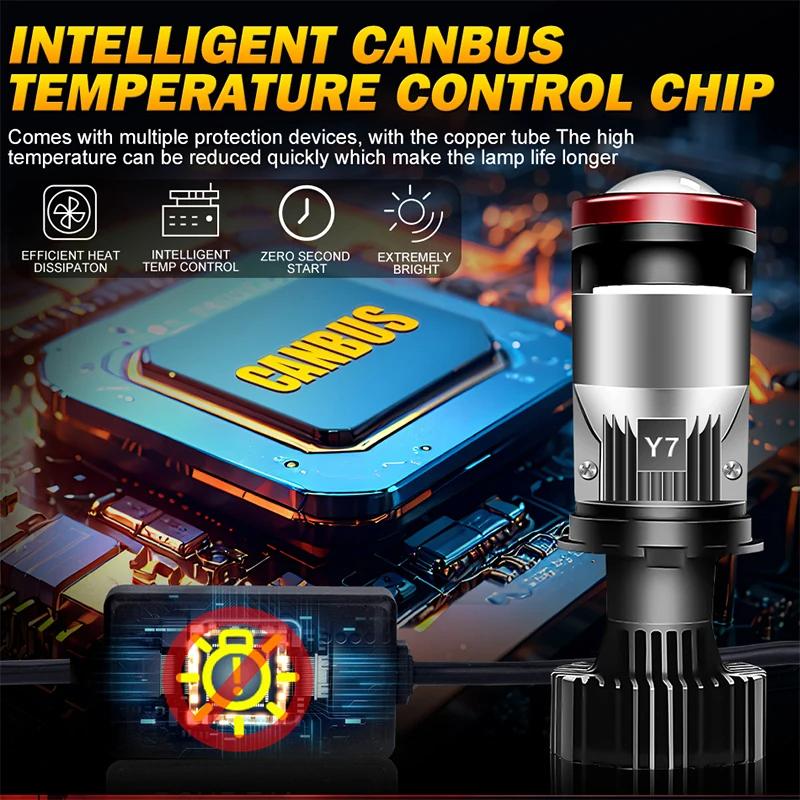 Y7D H4 Bi LED Projector Mini Lens Car Headlight 6000K High Low Beam Turbo Fan Motorcycle Lamp 30000LM Canbus Auto Bulb 12V LHD