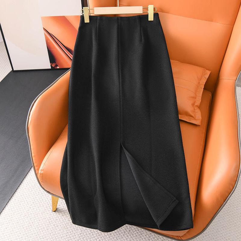 

Round Midi Skirt: Cashmere Acetate Silk Blend, High-Waist Slimming with Back Slit, Ideal for Autumn/Winter XXL чорний