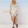 Kimono de Manga Larga con Cuello en V Holgado para Mujer, Cubre Traje de Playa con Estampado Tropical