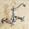 Luxury Gold Color Brass Bathroom Kitchen Sink Basin Faucet Mixer Tap Swivel Spout Wall Mounted Dual Cross Handles
