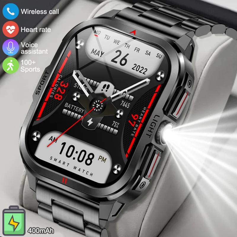 2025 New Smart Watch Men 2.01"HD Screen IP68 Waterproof Flashlight Health Monitor 400mAh Battery Sport Bluetooth Call Smartwatch