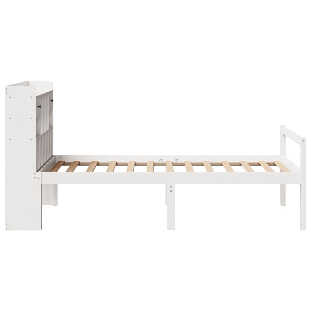 Solid Wood Bed with Shelf Without Mattress White 75x190 cm Pine