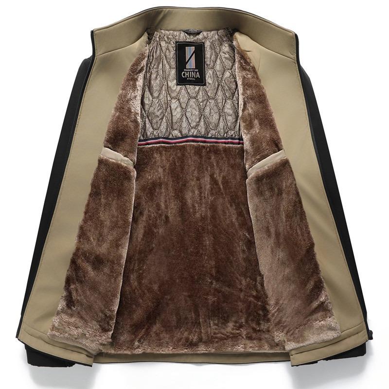 Black Gold Daddy Jacket Stand-Up Collar Jacket Winter Fleece Business Casual Thickened Medium Men's Jacket