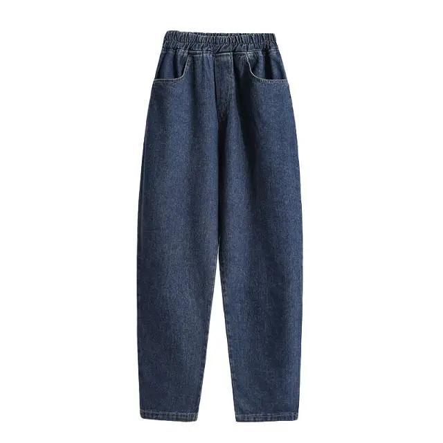 Spring and Autumn Women's Plus Size Jeans Elastic Waist Harem Pants Loose Straight Pants