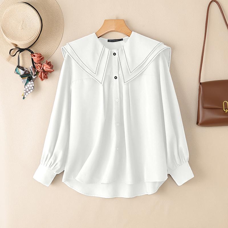 ZANZEA Women Casual Doll Collar Loose Long Sleeve Blouse