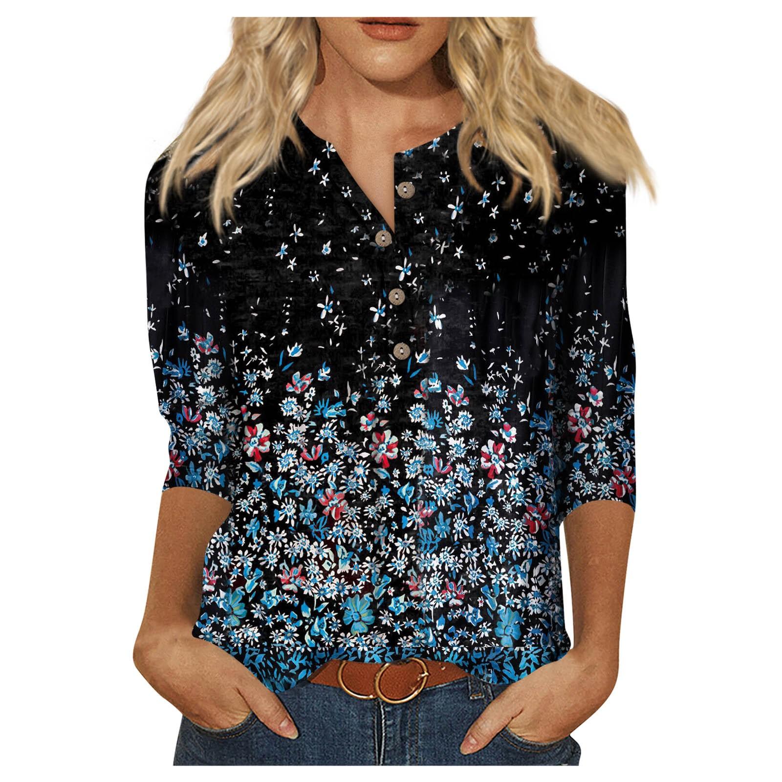 Женская футболка с цветочным принтом и рукавом три четверти — фото 3