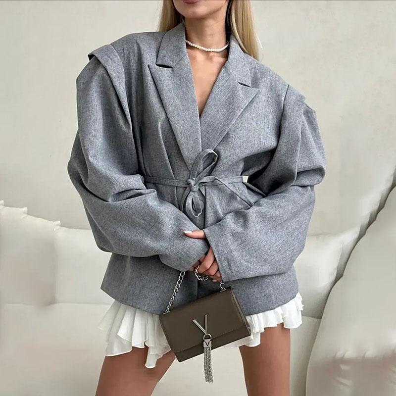 Módní květinové pásky Blejzr Kabát Dámský Ramenní vycpávky Jednořadé S klopami Dlouhý rukáv Streetová bunda 2025 Jarní sváteční párty