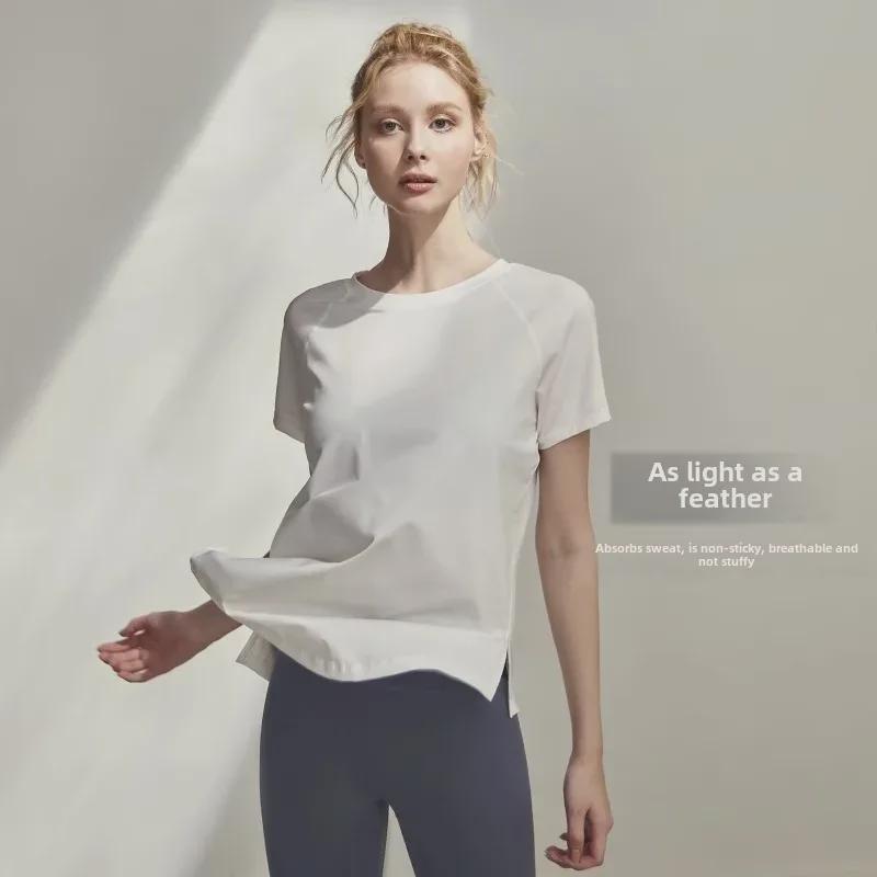 Damska letnia koszulka z krótkim rękawem do jogi i pilatesu - Luźny, oddychający T-shirt do biegania i fitnessu
