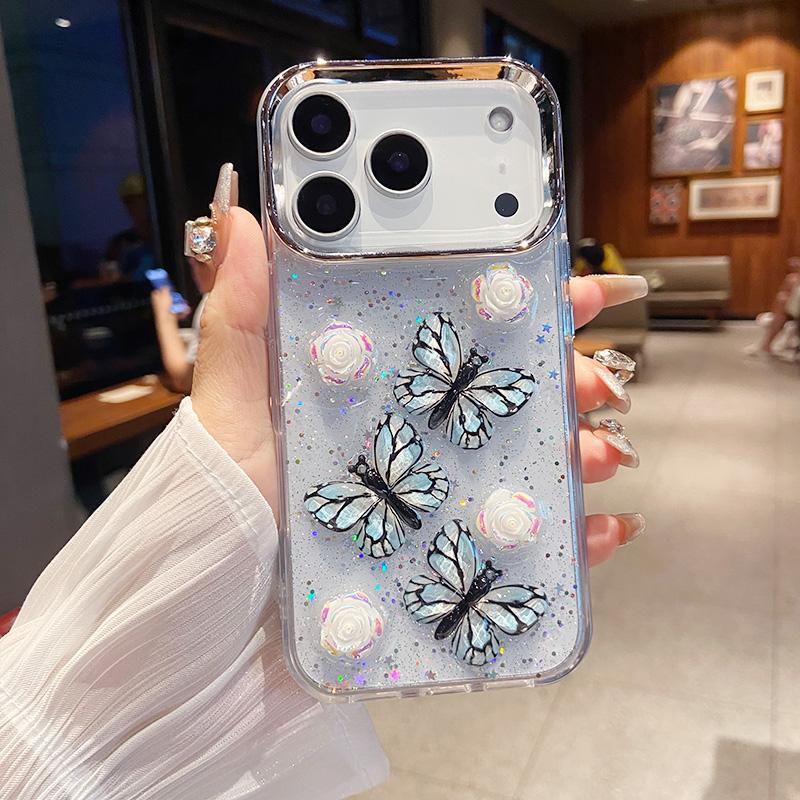 

for IPhone 17 Air 16 15 14 13 12 Pro Max Transparent Epoxy Silicone Back Cover Capa Luxury Glitter Butterfly Clear Phone Case For iPhone 17