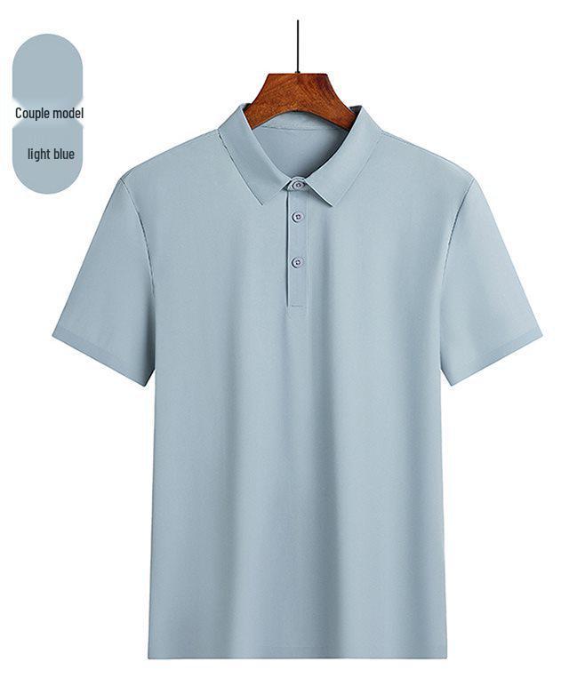 2026 Fashionable Seamless Ice Silk Polo Shirt - Solid Color Short Sleeve Pullover