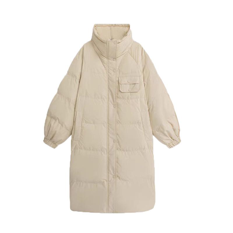 Stand-up collar drawstring long down jacket women's 2024 winter new fashion Korean small sweet knee coat tide