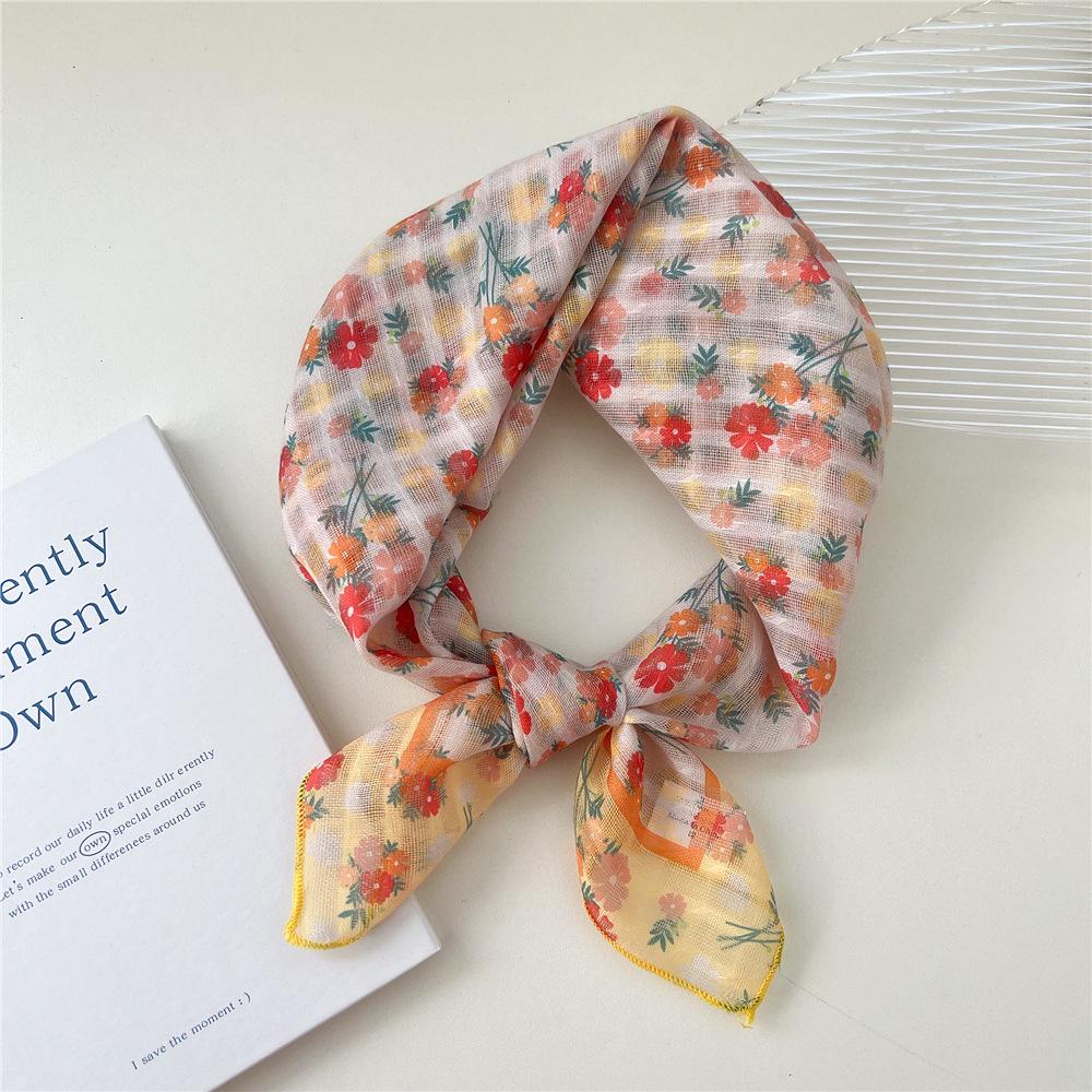 58 Floral Cotton Linen Scarf: Korean Ditsy Print Neckerchief for Spring, Summer, Autumn - Versatile Headband and Headscarf