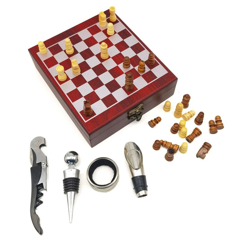 Set Of Wine Opener With Chessboard, 4-Piece Wine Accessories Set, Suitable For Entertainment, Wine Lovers, Hosts And As Gifts