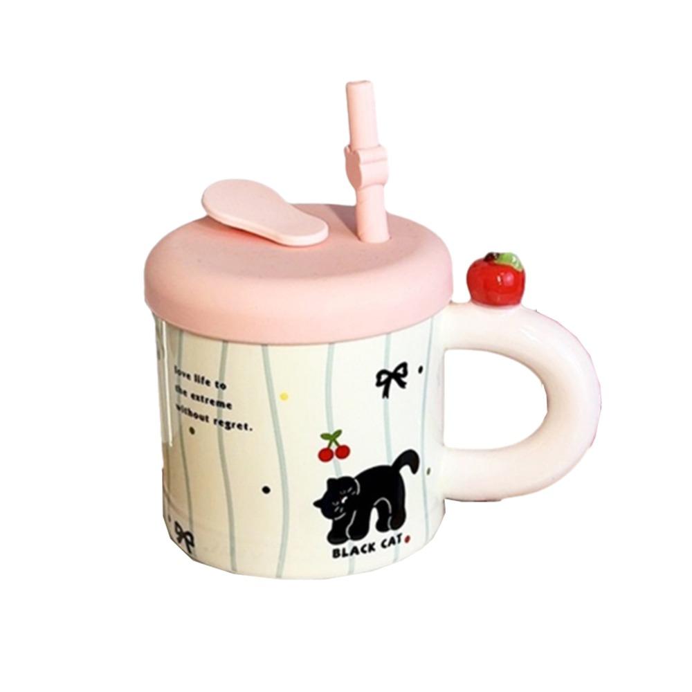 Cute Cat Pattern Cute Drinking Cup with Straw Cartoon Cat Drinkware  for Best Friend