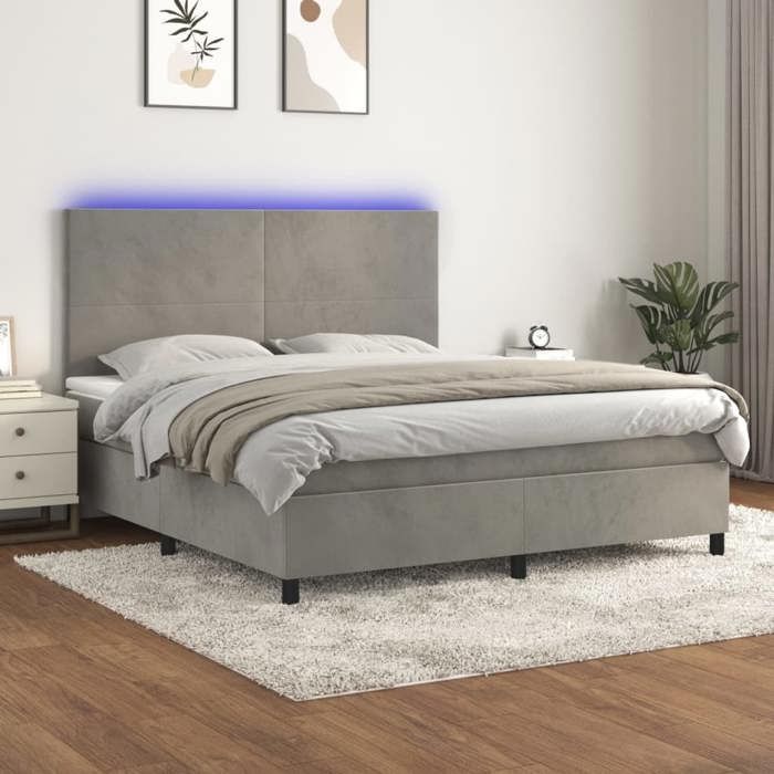 VidaXL Slatted Bed Base with LED Mattress, Upholstered Bed, Double Bed, Adult Bedroom Interior Bed, 3136011