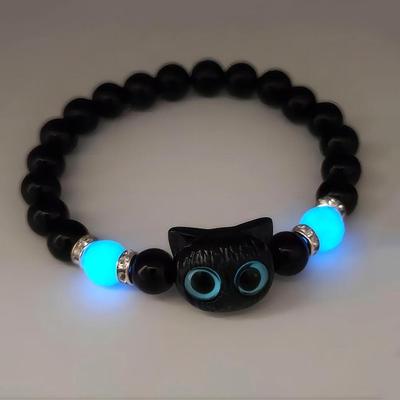 Bonitas pulseras luminosas con forma de gato de ojos grandes para mujer, pulsera de pareja de animales de dibujos animados