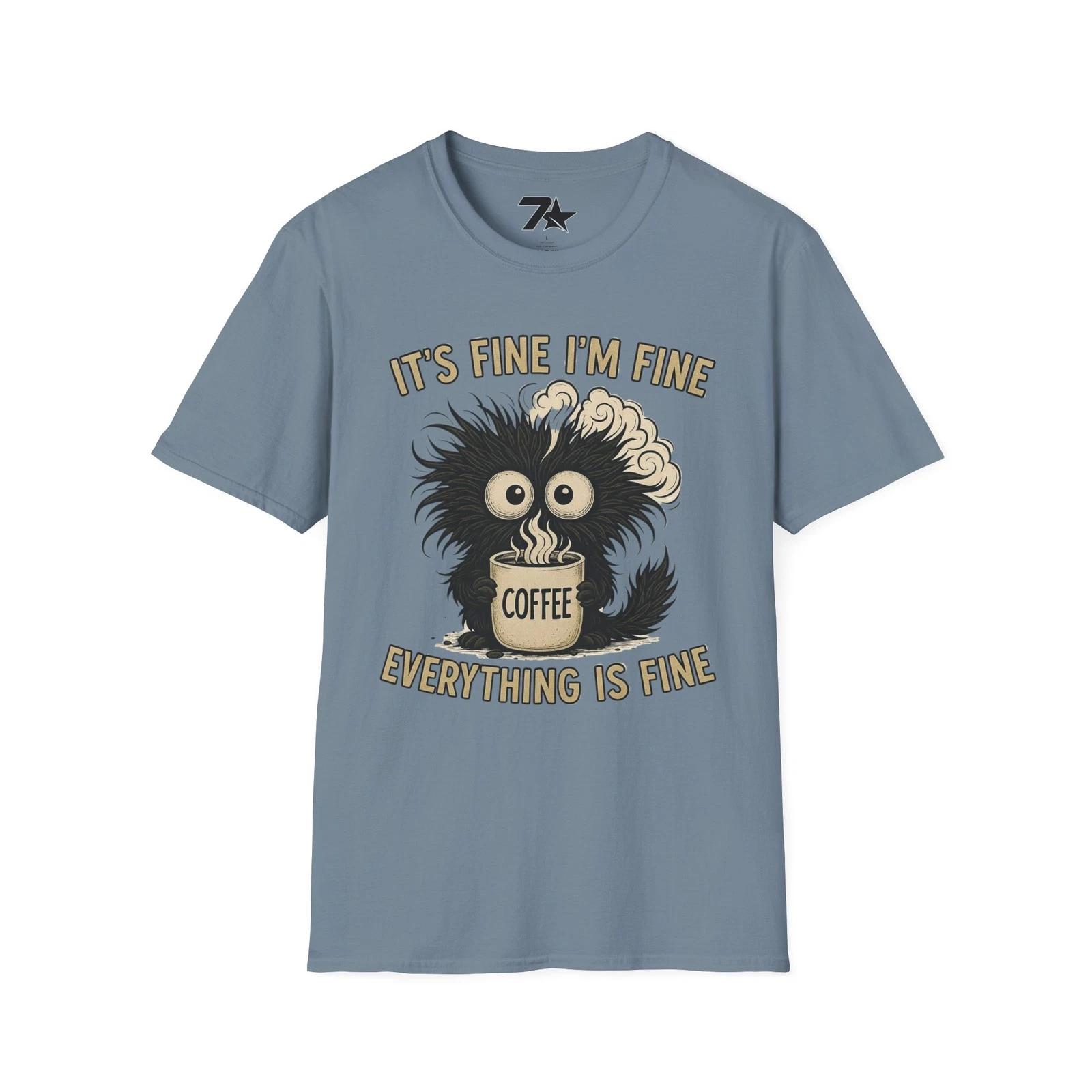 Cat Coffee T shirt, Kitty Tee, Funny CaT shirt, I Am Fine Tee, Cat Lover Gift S