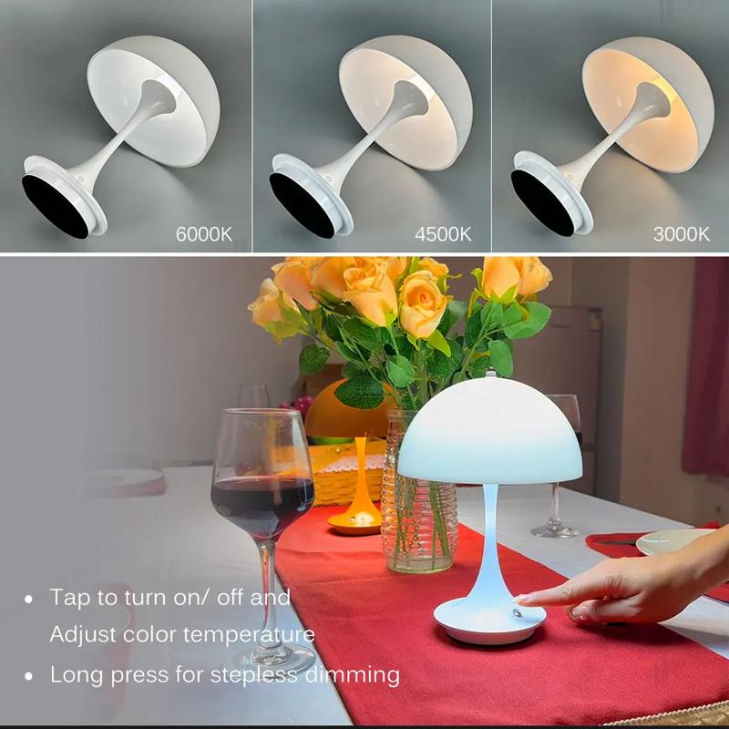 LED Mushroom Small Table Lamp Portable USB Charging Dimmable Flower Bud Lamp Bedroom Bedside Lamp